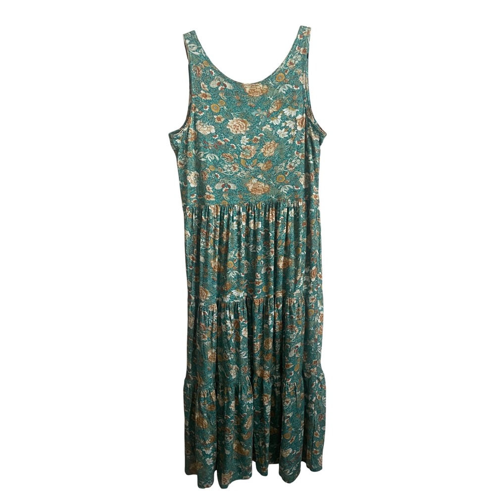 NWT Peruvian Connection Jade Garden Dress XL Pima Cotton Floral Maxi Green Boho - Picture 7 of 7